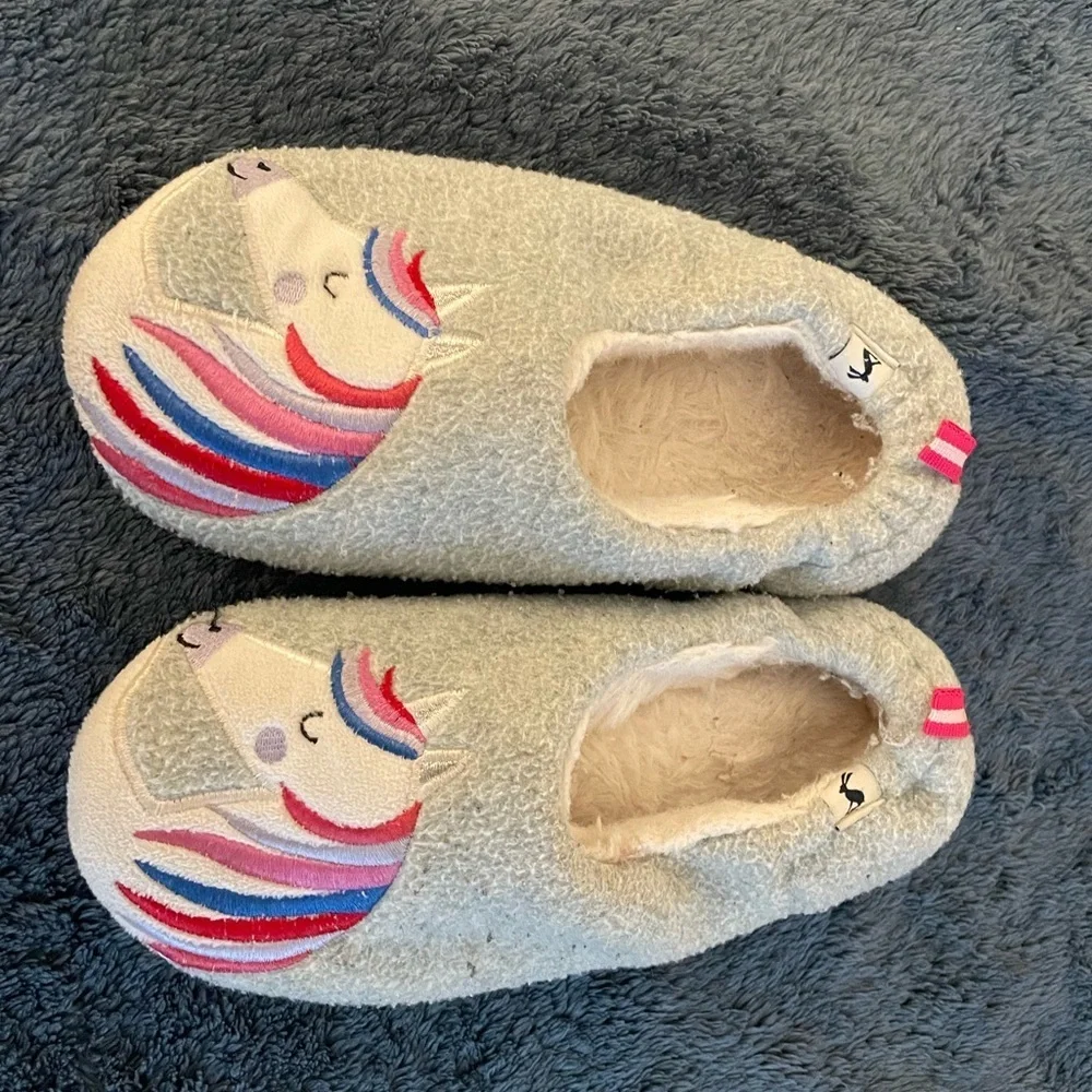 Joules girls unicorn grey slippers size L 2/3US